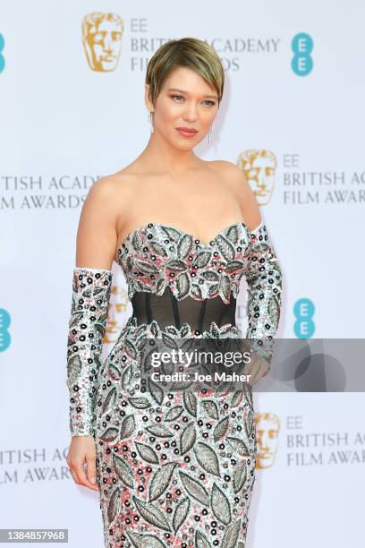 Léa Seydoux attends the EE British Academy Film Awards 2022 at Royal Albert Hall on March 13, 2022 in London, England.