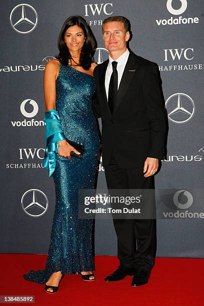 David Coulthard and Karen Minier attend the 2012 Laureus World Sports Awards at Central Hall Westminster on February 6, 2012 in London, England.