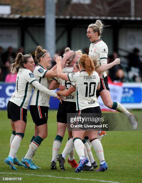 Jasmine Matthews of Liverpool Women celebrates scoring their side's first goal during the FA Women's Championship match between Charlton Athletic and...