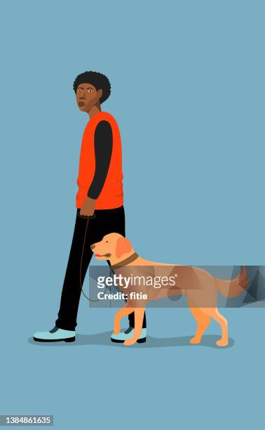 stockillustraties, clipart, cartoons en iconen met vector young blackman , character of dog walker. - animal black backround isolated