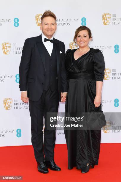 Kenneth Branagh and Lindsay Brunnock attend the EE British Academy Film Awards 2022 at Royal Albert Hall on March 13, 2022 in London, England.