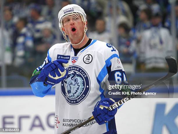 Libor Pivko of the Dinamo resents during the game between Dinamo Minsk and Vityaz Chekhov during the KHL Championship 2011/2012 on February 4, 2012...