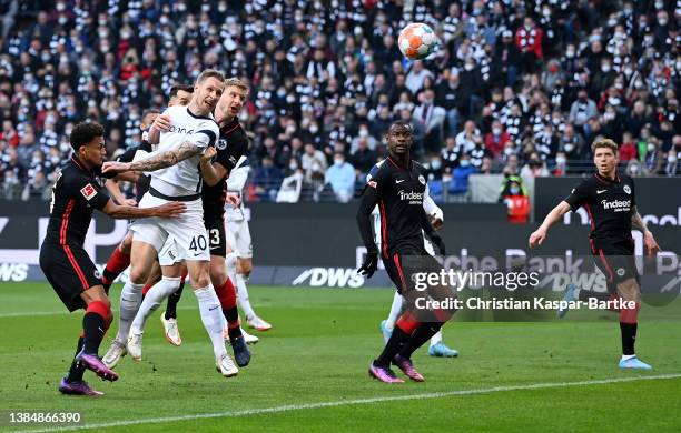 Sebastian Polter of VfL Bochum 1848 scores their side's first goal during the Bundesliga match between Eintracht Frankfurt and VfL Bochum at Deutsche...