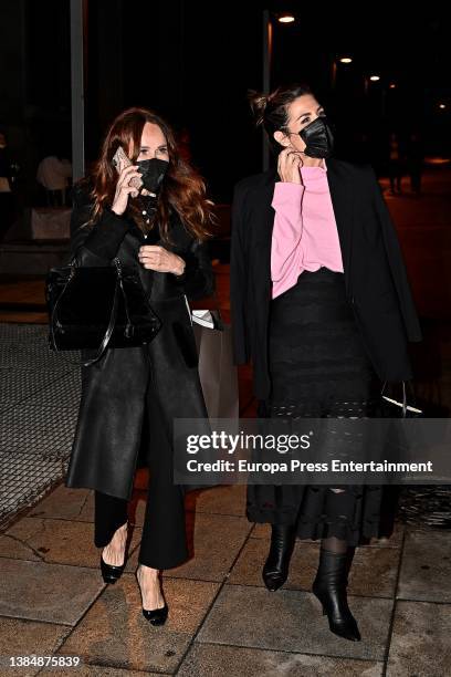 Antonia San Juan and Nuria Roca are seen leaving the Teatro Rialto after the premiere of "La Gran Depresion" on March 12, 2022 in Madrid, Spain.