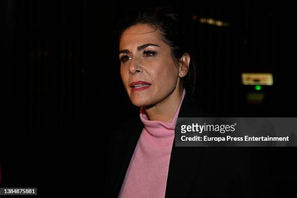Nuria Roca is seen leaving the Rialto Theater after the premiere of "The Great Depression" on March 12, 2022 in Madrid, Spain.