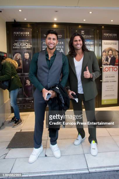 Gianmarco and Luca Onestini arrive at the Reina Victoria theater on March 12, 2022 in Madrid, Spain.