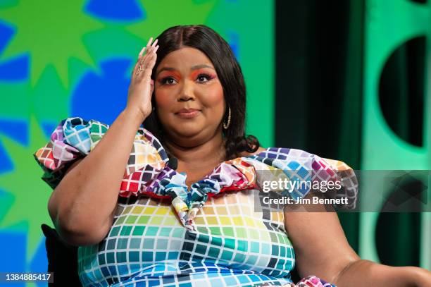 Grammy-winning singer, rapper, songwriter and flutist Lizzo appears live on stage during the Keynote session 'Lizzo' at the 2022 SXSW Conference and...