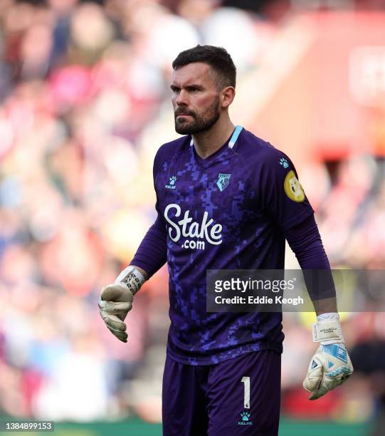 Goalkeeper Ben Foster of Watford during the Premier League match between Southampton and Watford at St Mary's Stadium on March 13, 2022 in...