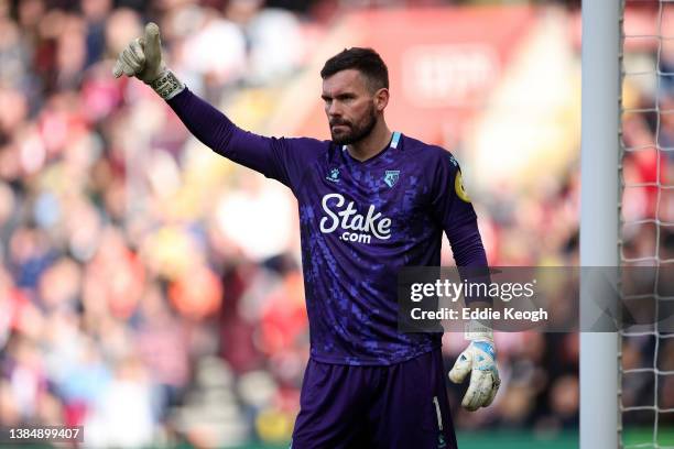 Goalkeeper Ben Foster of Watford during the Premier League match between Southampton and Watford at St Mary's Stadium on March 13, 2022 in...