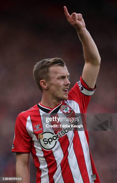 James Ward-Prowse of Southampton during the Premier League match between Southampton and Watford at St Mary's Stadium on March 13, 2022 in...