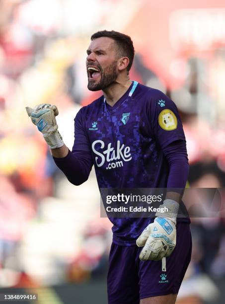 Goalkeeper Ben Foster of Watford during the Premier League match between Southampton and Watford at St Mary's Stadium on March 13, 2022 in...