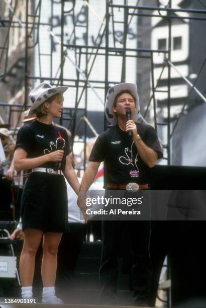 Larry Gatlin and Nancy Ringham of "The Will Rogers Follies" perform "Vaudeville-The Big Time" at "Broadway on Broadway," the second annual free...