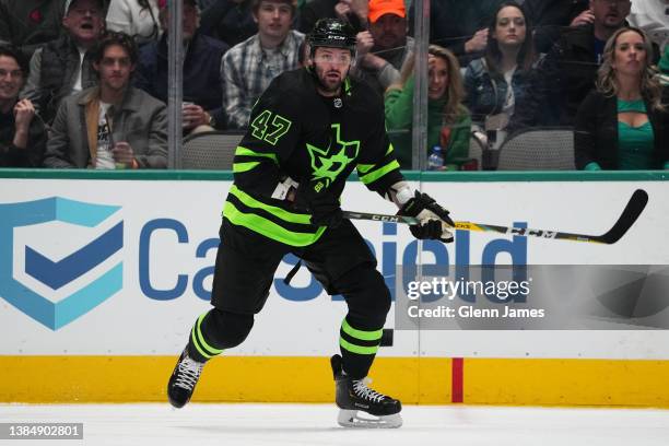 Alexander Radulov of the Dallas Stars skates against the New York Rangers at the American Airlines Center on March 12, 2022 in Dallas, Texas.