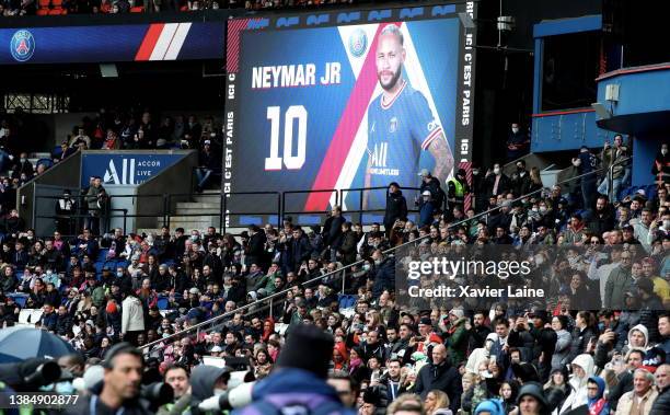 Neymar Jr of Paris Saint-Germain is whistle by fans at the call of his name during the Ligue 1 Uber Eats match between Paris Saint-Germain and...