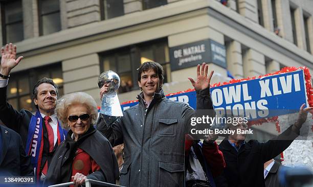 Governor Andrew M. Cuomo, Mayor Michael R. Bloomberg, Ann Mara, New York Giants Eli Manning and New York Giants Head Coach, Tom Coughlin attends the...