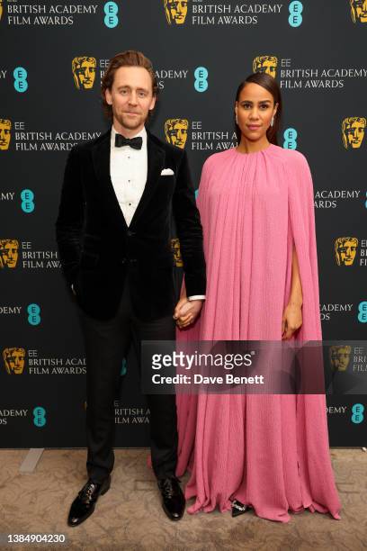 Tom Hiddleston and Zawe Ashton attend the EE British Academy Film Awards 2022 dinner at The Grosvenor House Hotel on March 13, 2022 in London,...