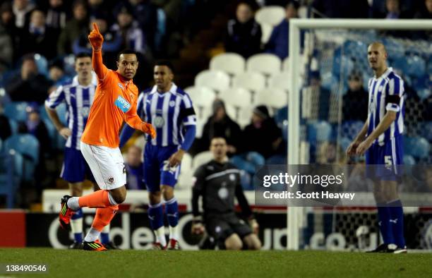 Matt goal Phillips of Blackpool celebrates after scoring their firs during the FA Cup Fourth Round Replay between Sheffield Wednesday and Blackpool...