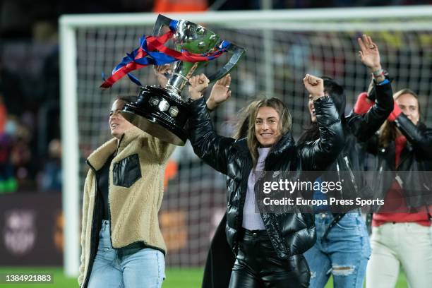 Alexia Putellas of FC Barcelona and teammates shows the spanish women league, Liga Iberdrola, champions trophy during the la Liga football match...