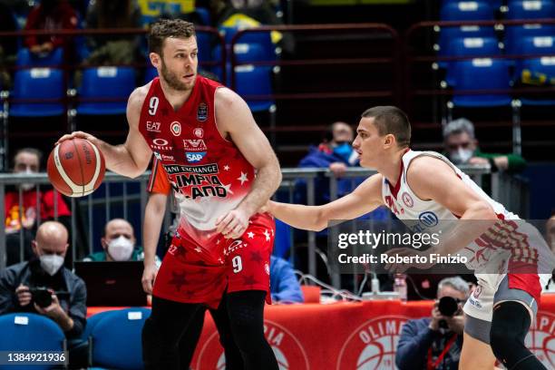 Nicolò Melli of AX Armani Exchange Milan and Andrejs Grazulis of Allianz Pallacanestro Trieste in action during the LBA Lega Basket A Regular Season...