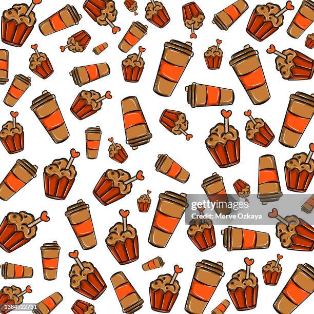 hand drawn coffee cups. seamless pattern - hungarian food stock illustrations