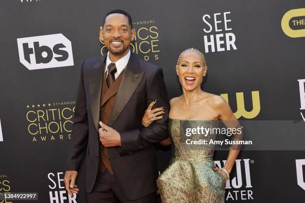 Will and Jada Pinkett Smith attend the 27th Annual Critics Choice Awards at Fairmont Century Plaza on March 13, 2022 in Los Angeles, California.