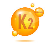 Vitamin K2 gold shining 3d pill. Ascorbic acid. Vector illustration