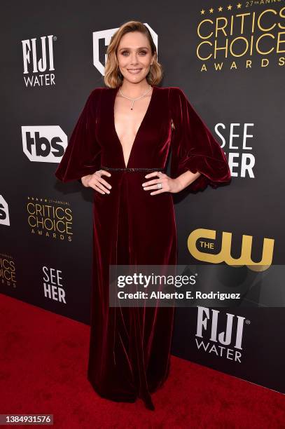 Elizabeth Olsen attends the 27th Annual Critics Choice Awards at Fairmont Century Plaza on March 13, 2022 in Los Angeles, California.