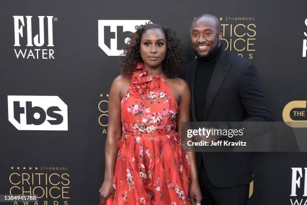 Issa Rae and Louis Diame attend the 27th Annual Critics Choice Awards at Fairmont Century Plaza on March 13, 2022 in Los Angeles, California.