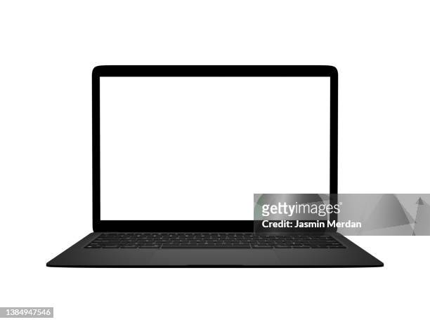 laptop isolated mockup with white screen isolated on white background - laptop stock-fotos und bilder