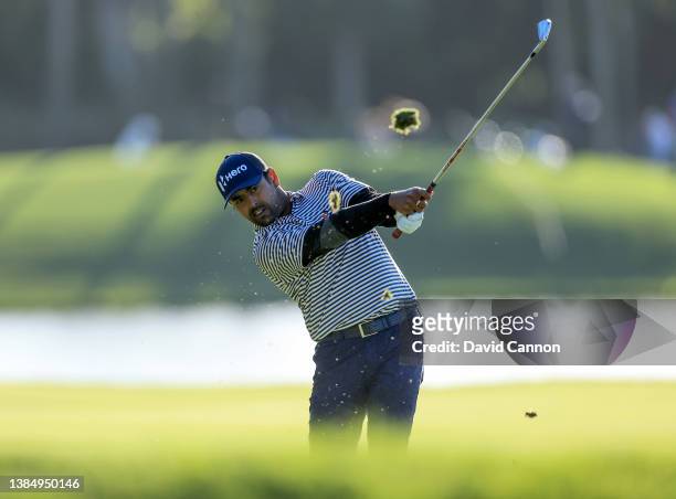 Anirban Lahiri of India plays his second shot on the par 4, seventh hole during completion of the weather delayed third round of THE PLAYERS...