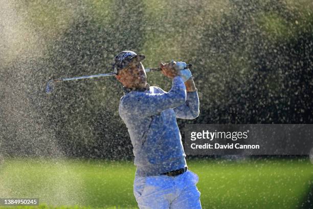 Justin Thomas of The United States plays his second shot on the par 4, seventh hole during completion of the weather delayed third round of THE...
