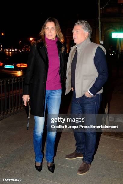 Mar Flores and Elias Sacal leave a restaurant on March 13 in Madrid, Spain.