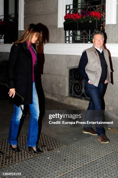 Mar Flores and Elias Sacal leave a restaurant on March 13 in Madrid, Spain.
