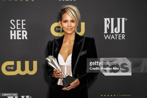 Halle Berry accepts the sixth annual #SeeHer Award at the 2022 Critics' Choice Awards at Fairmont Century Plaza on March 13, 2022 in Los Angeles,...