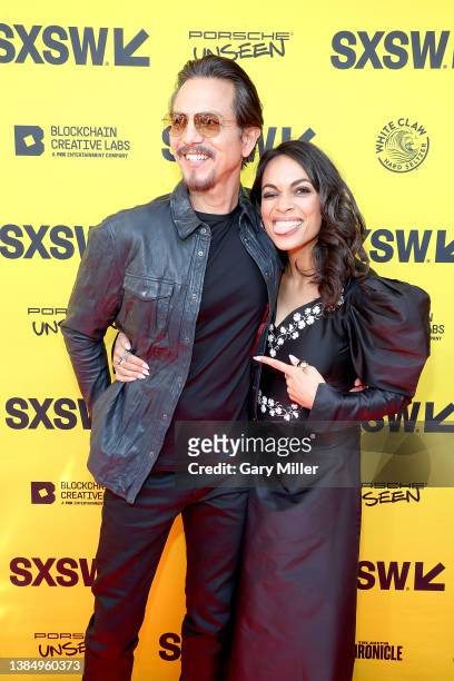 Benjamin Bratt and Rosario Dawson attend the premiere of "DMZ" during the 2022 SXSW Conference and Festival - Day 3 at the Paramount Theatre on March...