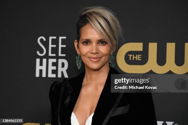 Halle Berry, winner of the #SeeHer Award, poses in the press room with Champagne Collet & OBC Wines as they celebrate the 27th Annual Critics Choice...