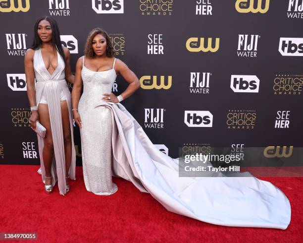 Venus Williams and Serena Williams attend the 27th Annual Critics Choice Awards at Fairmont Century Plaza on March 13, 2022 in Los Angeles,...