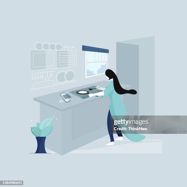 cooking live streaming. hands hold tablet with video, blogger prepares meal online - virtual cooking class stock illustrations