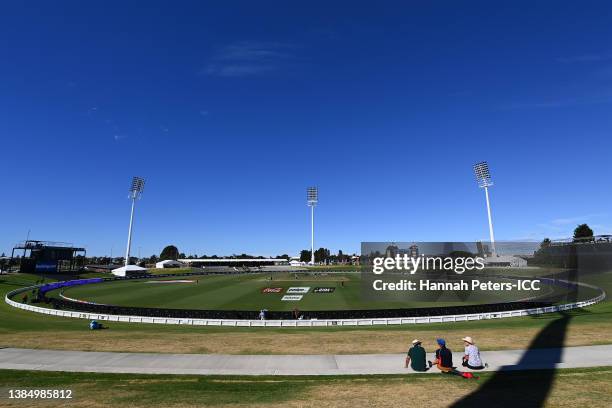 General view is seen during the 2022 ICC Women's Cricket World Cup match between South Africa and England at Bay Oval on March 14, 2022 in Tauranga,...