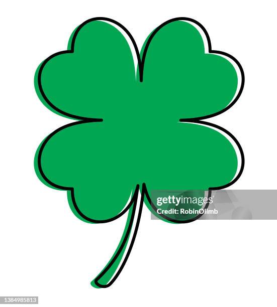 bildbanksillustrationer, clip art samt tecknat material och ikoner med vector illustration of bright green four leaf clover on a white background. - fyrklöver