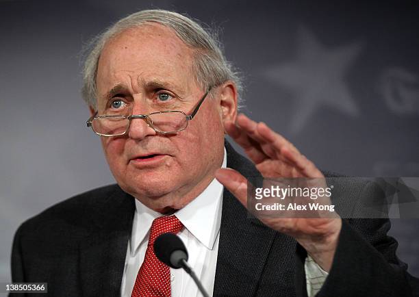 Sen. Carl Levin speaks during a news conference February 7, 2012 on Capitol Hill in Washington, DC. Levin and Sen. Kent Conrad will introduce...
