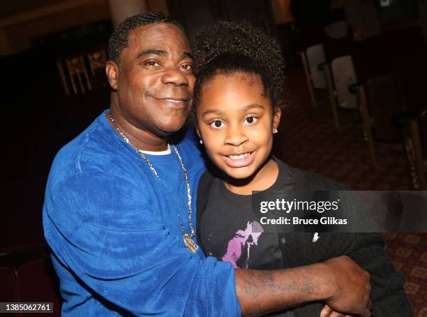 Tracy Morgan and daughter Maven Sonae Morgan pose backstage at the hit musical "MJ: The Michael Jackson Musical" on Broadway at The Neil Simon...