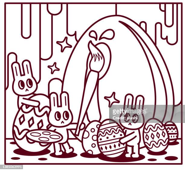 illustrations, cliparts, dessins animés et icônes de joyeux lapin de pâques artiste peignant de grands œufs de pâques dans un studio d’art - giant rabbit