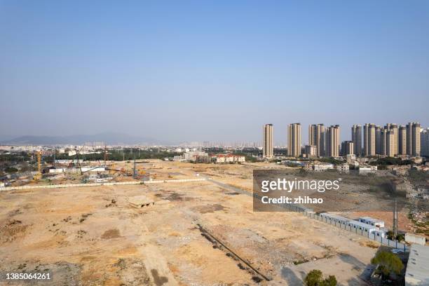 aerial view of new large house construction site - unbebautes grundstück stock-fotos und bilder