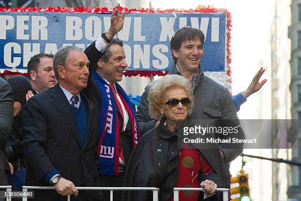 New York City Mayor Michael Bloomberg, New York Governor Andrew Cuomo, Ann Mara and New York Giants quarterback & Super Bowl XLVI most valuable...