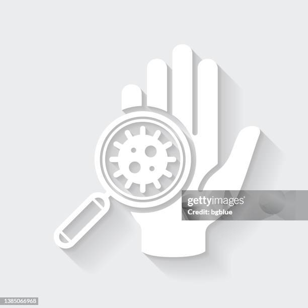 hand contaminated with coronavirus. icon with long shadow on blank background - flat design - skin under microscope stock illustrations