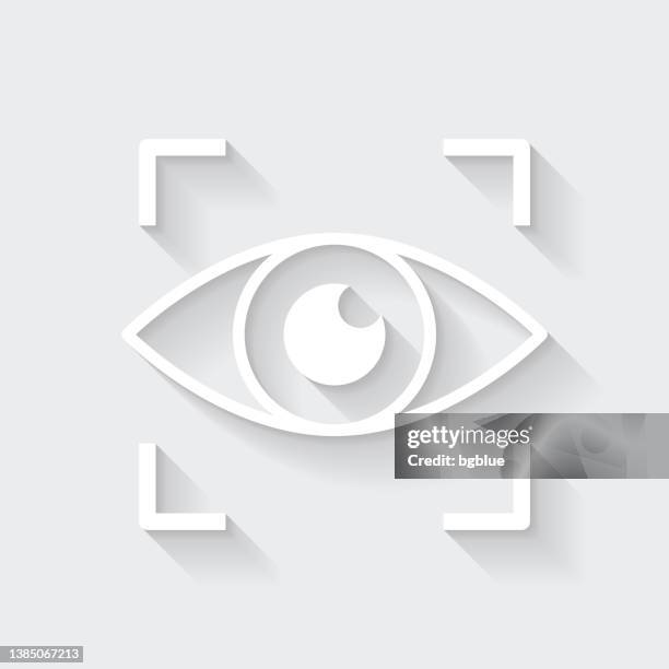 stockillustraties, clipart, cartoons en iconen met retinal scan. icon with long shadow on blank background - flat design - digital viewfinder