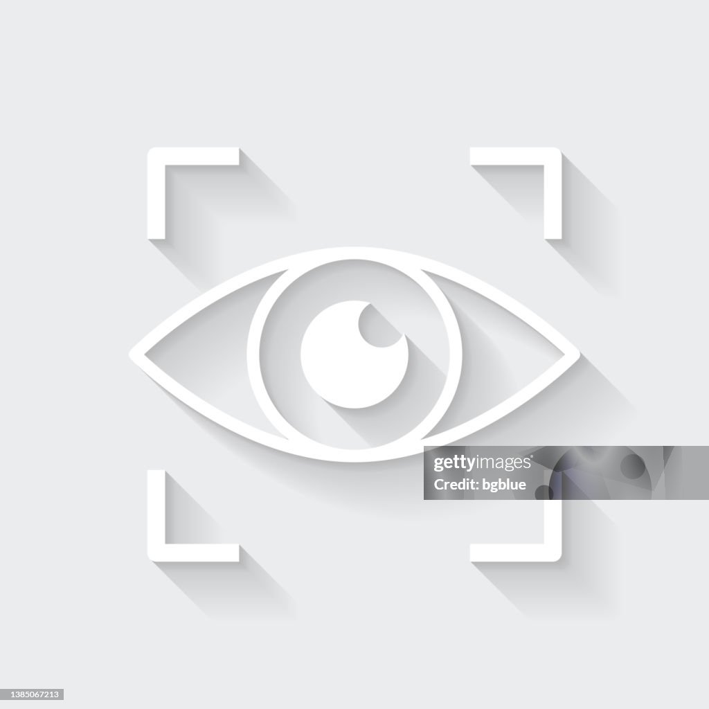 Escaneamento de retina. Ícone com sombra longa em fundo em branco - Design Plano
