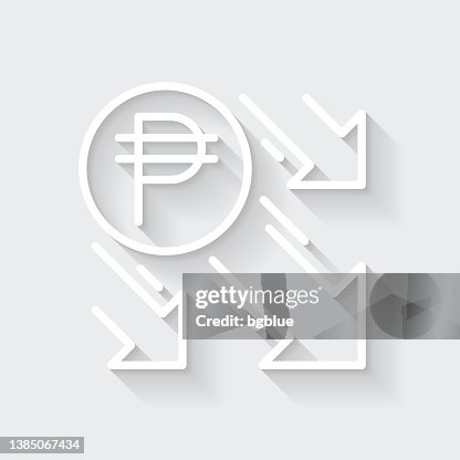Peso decrease. Icon with long shadow on blank background - Flat Design Peso decrease. Icon with long shadow on blank background - Flat Design