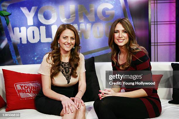 Actor/Screenwriter Annie Mumolo and host Nikki Novak at the Young Hollywood Studio on February 6, 2012 in Los Angeles, California.